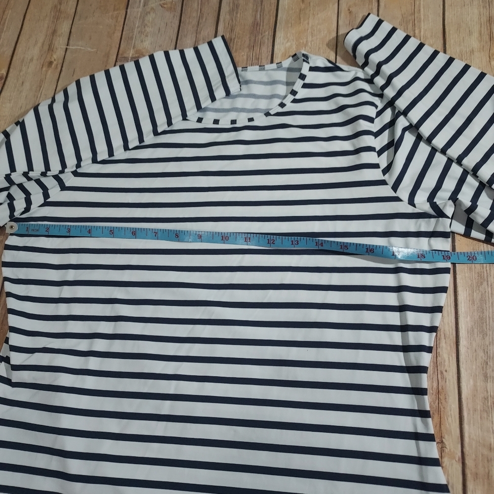 Lands End Navy White Stripe Long Sleeve Rashguard Swim Top M 10-12 - Picture 4 of 8